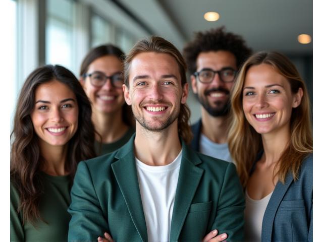 O echipă de moderatori zâmbitori și profesioniști, inspirați de o atmosferă de colaborare și sprijin, subliniază siguranța și încrederea în mediul online.