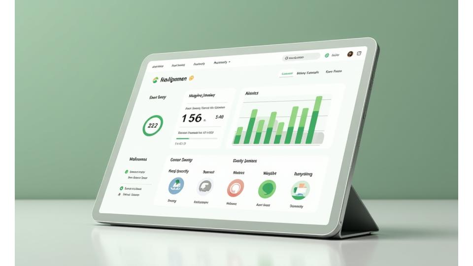 Un tablou de bord digital cu grafice și indicatori de progres pentru wellness, arătând metrici precum nivelul de energie, calitatea somnului și activitatea fizică.