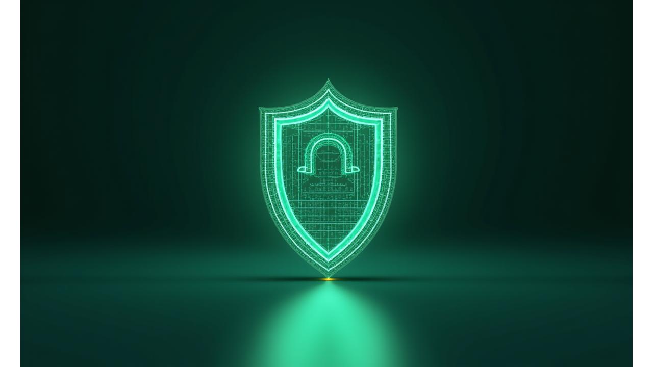 Ilustrație concept de scut protector digital, simbolizând securitatea datelor și confidențialitatea online