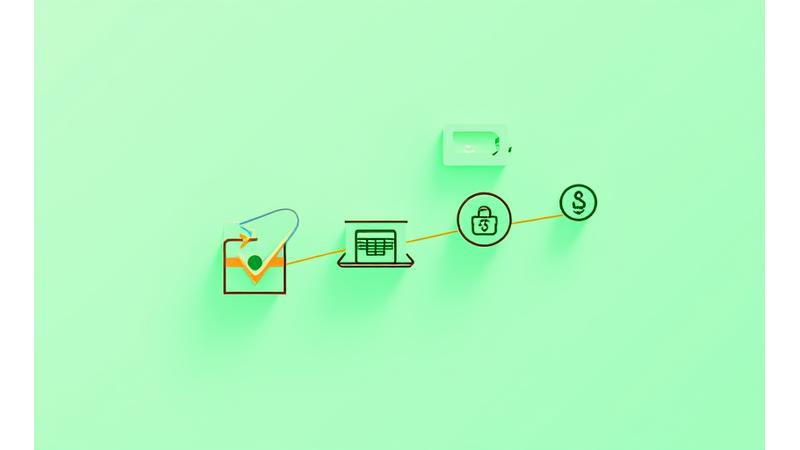 O ilustrație modernă cu iconițe de plată securizată (card, gateway de plată, certificat SSL) și un semn de rambursare, toate integrate într-un design fluid pe culorile brandului.