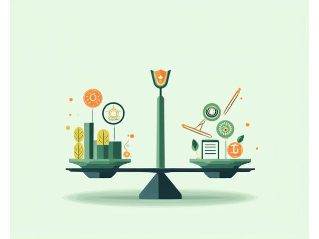 O ilustrație cu o balanță digitală, pe o parte simboluri ale drepturilor utilizatorilor (scuturi, lacăte) și pe cealaltă simboluri ale responsabilităților (chei, reguli), pe un fundal cu culorile brandului.
